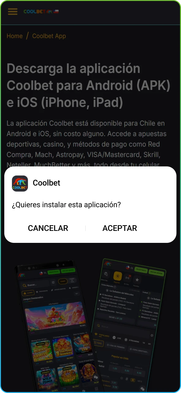 Cuadro de diálogo del navegador solicitando permiso para guardar el archivo ejecutable en el dispositivo.
