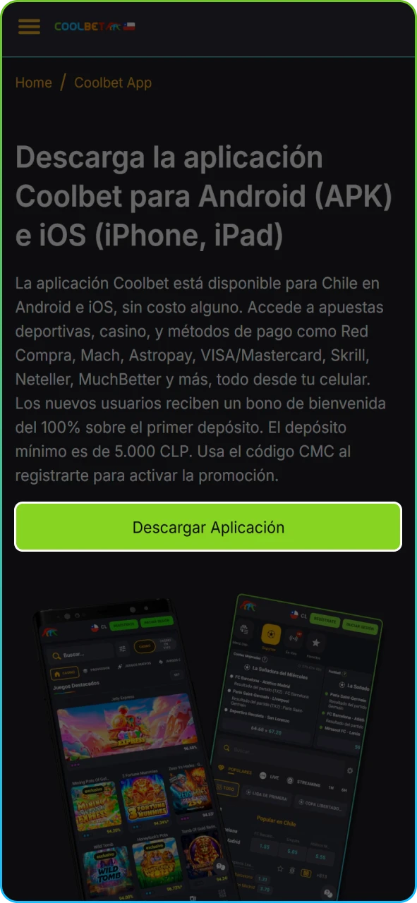 Botón oficial en el sitio web para iniciar la obtención del archivo de instalación de la aplicación.