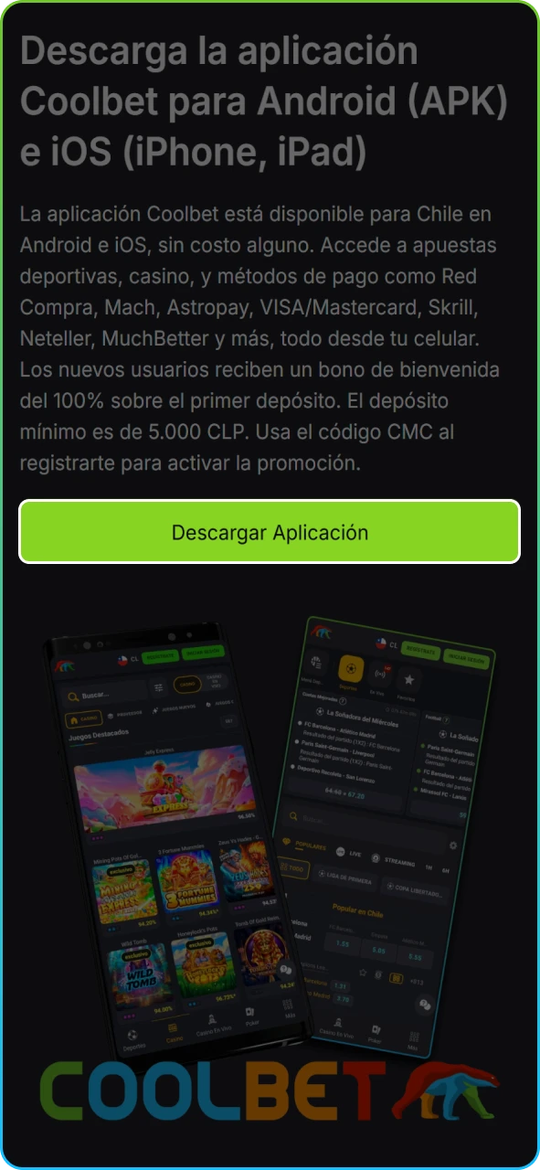Selección del botón de descarga directa para dispositivos Apple desde el sitio oficial de Coolbet.
