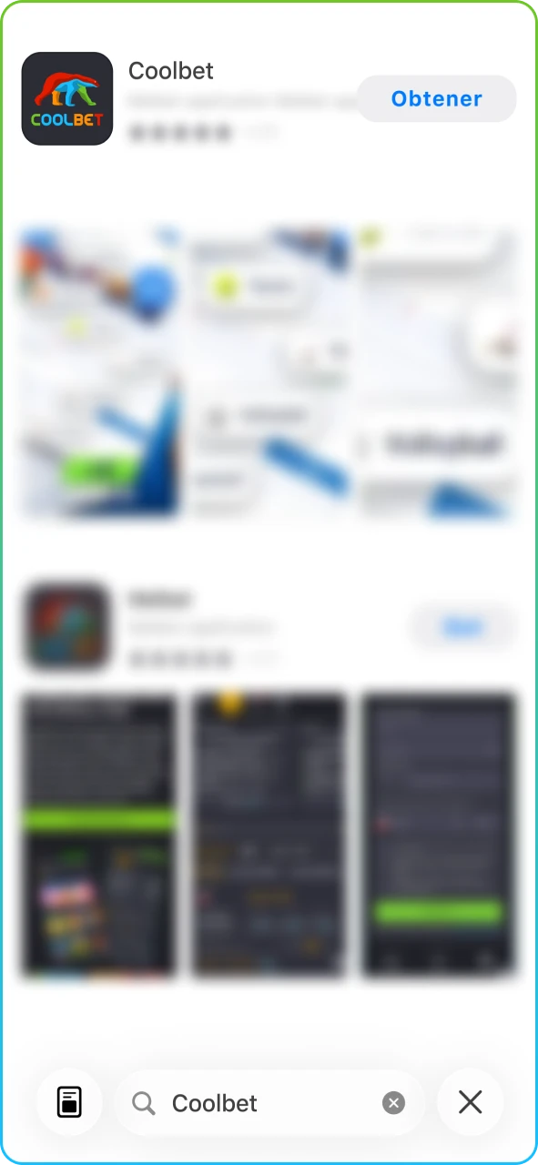 Barra de búsqueda de la App Store mostrando el resultado oficial de la aplicación de Coolbet.