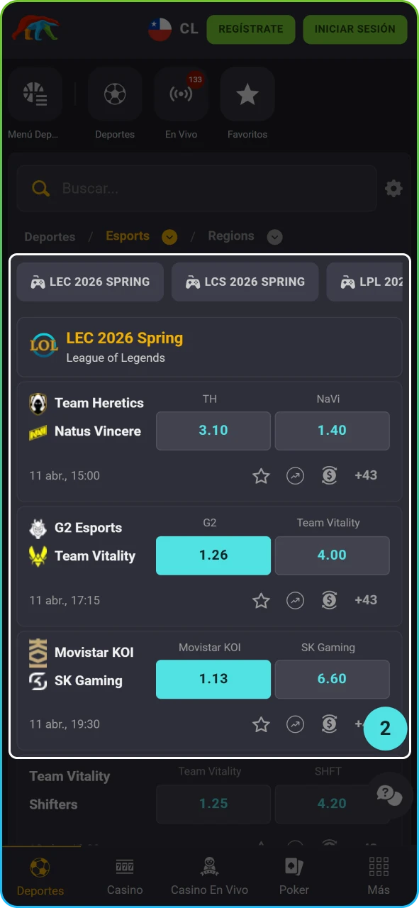 Cupón de apuestas con la selección de una partida de eSports lista para ser validada.
