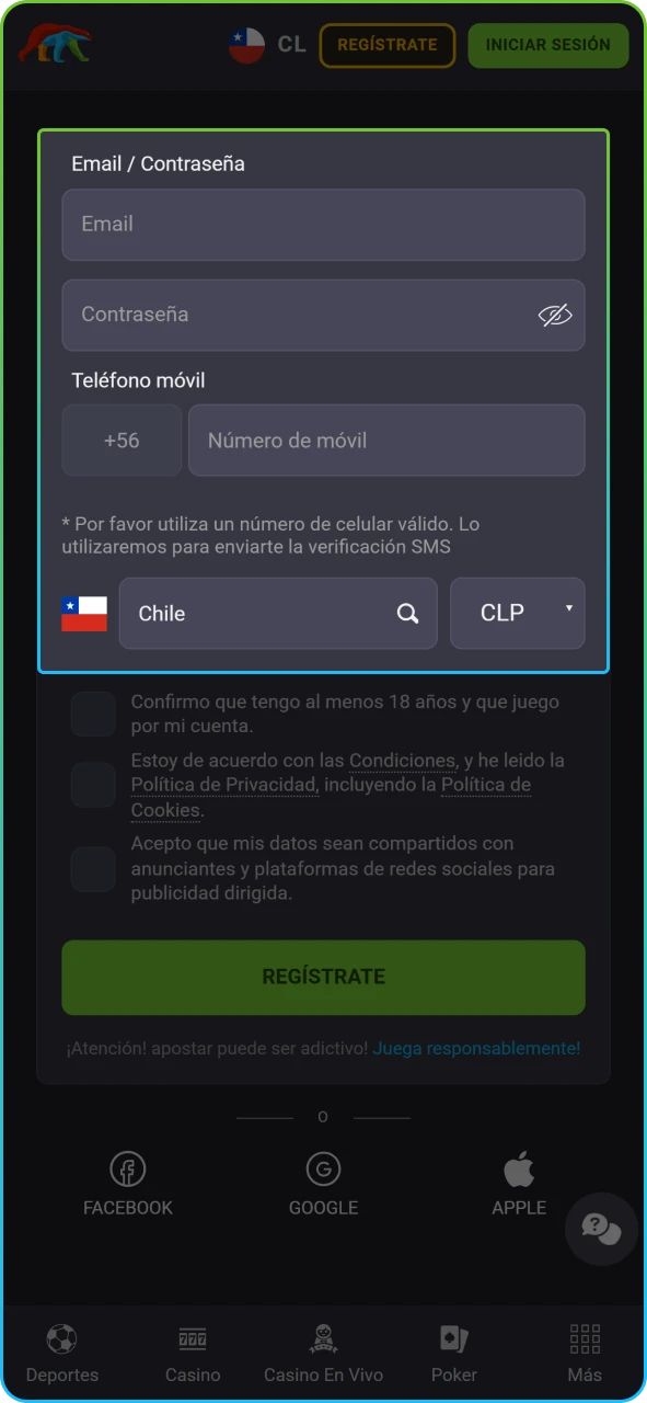 Pantalla de acceso donde se introduce el correo electrónico y la contraseña.