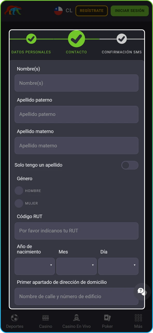 Sección para definir el correo electrónico de contacto y una contraseña segura para el perfil de usuario.
