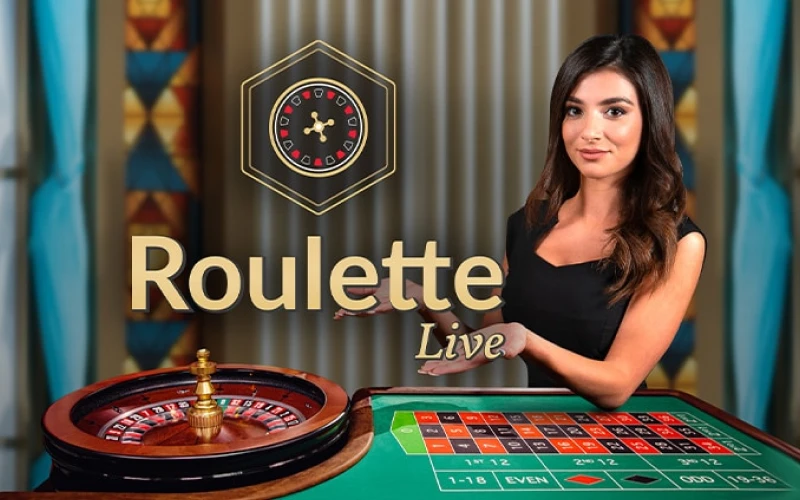Mesa de ruleta transmitida en directo con crupier interactuando con los jugadores.